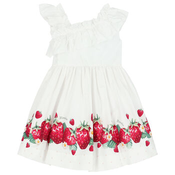 Girls White & Red Strawberry Dress